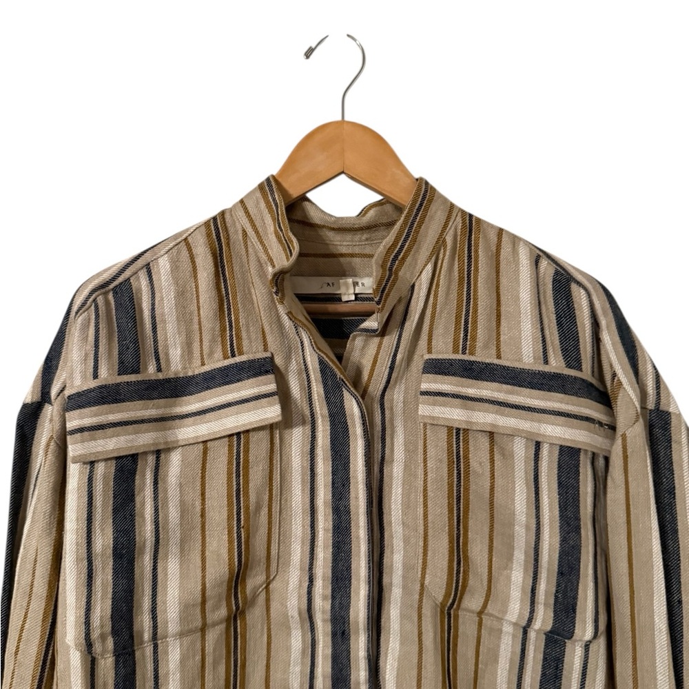 Af Agger Striped Long Sleeve Linen Button Down Pocket Top Tunic — image 3 of 8